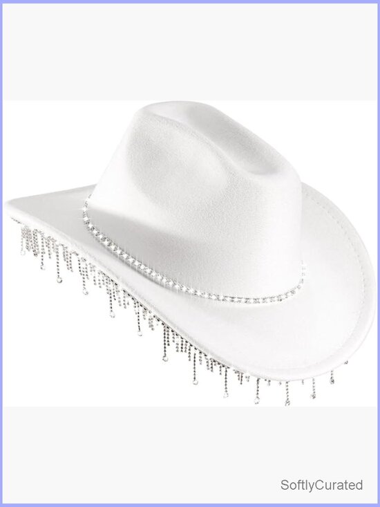 Rhinestone Cowboy Hat Wide Brim Glitter Western Party Hat Medium-Large